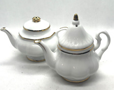 Vintage White Gold Porcelain Teapot Coffeepot Salt & Pepper Shakers picture
