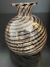 Small venetian copper black Swirl handblown flask style vase 3” picture
