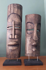 Vintage African Pair of Carved Tabletop Sculptures Masks picture