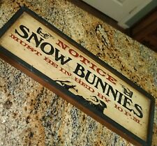 VTG 1970s Wooden Sign Hand Crafted Stars & Stripes Snow Bunnies Must be in Bed  picture