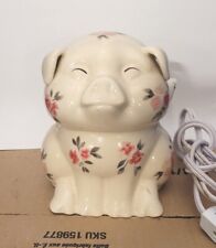 Vintage Farmhouse Pig Night Light Table Lamp Ceramic Pink Flowers  picture