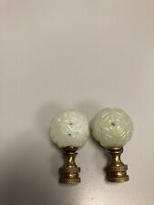 Beautiful Vintage Pair Hand Carved Green Jade Lamp Finials 2” picture