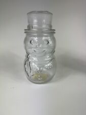 VTG Libbey Clear Glass Snowman Candy Jar Winter Holiday Christmas Decor Canister picture