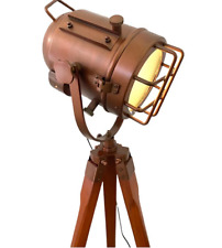 Wooden Designer Floor Lamp Tripod Spotlight Brass Vintage Searchlight For Decor picture
