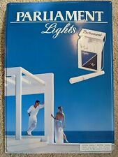 Store Display Parliament Lights Metal Cigarette Ad Man Woman Beach Blue Sign  picture