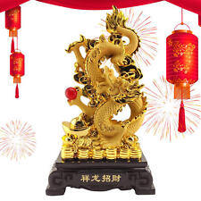 Feng Shui Golden Resin Dragon Chinese New Year Symbol Of Fortune Figurines Decor picture