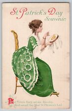 1920 St Patrick's Day Souvenir Postcard Signed Clapsaddle Woman Lady Embroidery picture