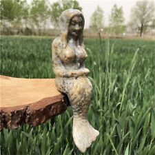 370g Natural Moss Agate Quartz Carved Mermaid elf Sculpture handmade Reiki Decor picture