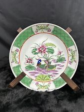 Vintage Handpainted Porcelain Dish Crocus & Brids Signed ACF Hong Kong  8”D picture