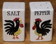 Vintage Rooster Salt & Pepper Shakers White Black Ceramic - Japan picture