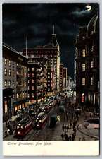 Night View Full Moon Lower Broadway  New York Postcard Undivided Back picture