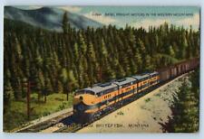 c1940 Greetings From Whitefish Diesel Freight Motors Locomotive Montana Postcard picture
