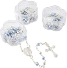 12 x Wholesale Bulk blue & silverFaux Pearl Rosaries for Baptism, Wedding, Memor picture