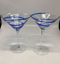 RARE William Yeoward Hand Blown “Bella Blue” Swirled CRYSTAL Martini Glasses Set picture