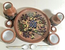 Urubamba Peru Painted Ceramic Tea Cruet Set 2 Cups 2 Pitchers Lids 2 Spoons Tray picture