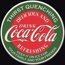 Coca Cola Thirst Quenching Round Sign Refrigerator Magnet Decor 3 Inch Diameter  picture