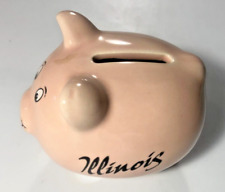 Vintage 1970s Illinois Pig Hog Piggy Coin Bank - 4 in long ceramic Rare VG picture