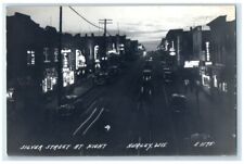 c1950's Silver Street At Night Bar Inn Hotel View Hurley WI RPPC Photo Postcard picture