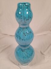Pier 1 Blue With Etching  Triple Gourd  Art Glass Vase 12