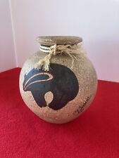 D. Lucano Signed Great Spirit Black Bear Vase 7”  Rustic Earth tones Textured picture