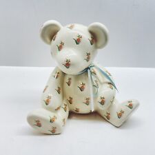 Ceramic Teddy Bear Figurine Nursery Baby Infant Ivory Pink Vintage picture