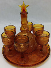 Vintage MCM Indiana Tiara Amber Glass Wine Decanter Set 6 Glasses Tray Bottle picture