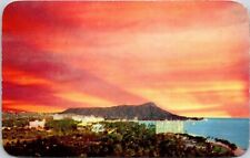 Waikiki Beach Scenic Sunset Hawaii Tropical Oceanfront View Chrome Postcard picture