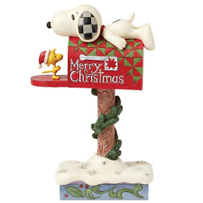 ✿ New JIM SHORE PEANUTS Figurine SNOOPY WOODSTOCK ON MAILBOX Letter to Santa picture