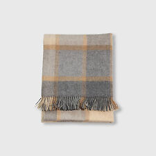 Merino Lambswool Throw Blanket Blanket, Block Windowpane, in Beige/Gray picture