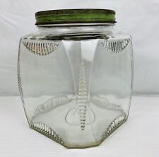Antique Kitchen Hoosier Cabinet Jar Art Deco Ribbed Glass Canister 4 Sided w/Lid picture