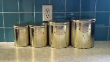 Vintage Mid-Century Brass & Copper Clad Metal Kitchen Canisters x 4 picture