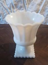 Vintage 1960's Scalloped Edge Milk Glass Footed Pedastal Planter Vase picture