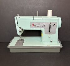 VTG Singer 338 Sewing Machine Sea-Foam Blue Heavy Duty .95amp With Case & Pedal picture
