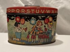 1930s Tin Penny Toy Bank Nursery Rhyme Lithograph  Alphabet Noah's Ark Soldiers  picture