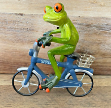 Frog figurine riding a bicycle polyresin, 6.5