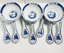 3 Jingdezhen Blue White Porcelain Ming Yongle Period Small Bowl W/ 7 Spoons. picture