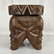 Vintage Tribal African Folk Art Hand Carved Wooden 4 Faced Pedestal Ashtray  picture
