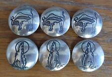 Lot Of 6 Vintage Native American Buffalo Wolf Howling Moon Silver Button Covers picture