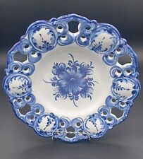 Vintage Vestal Alcobaca Blue and White Reticulated Slotted Plate Portugal #950 picture