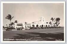 Postcard RPPC Photo Florida Vero Beach Windswept Hotel Cars Vintage 1953 picture