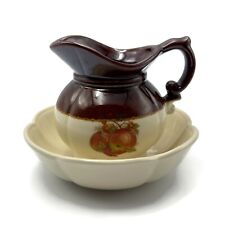 McCoy LCC U.S.A. 7528 Brown Cream Apple Design Pitcher And Scalloped Edge Bowl picture