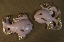 Vintage MCM Pink Ceramic Kissing Fish Bathroom Wall Decor Chalkware Style picture