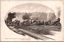 Vintage 1913 HOQUIAM, Washington Postcard POLSON LOGGING CO PLANT Sawmill TRAINS picture