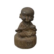 Oriental Gray Stone Little Lohon Monk Playing Go Chess Statue ws3634 picture