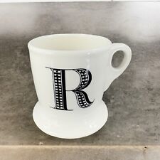 Anthropologie Monogram Letter R Black Initial White Ceramic Coffee Mug Cup Vtg picture