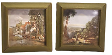 Hand Painted Tiles Vintage Framed European Countryside Wood Frame picture