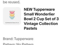 NEW Tupperware Small Wonderlier Bowl 2 Cup Set of 3 Vintage Collection Pastels picture
