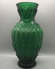 VTG Green Pressed Glass Beaded Vase 10 1/2” High picture