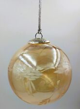 Large Vintage Peach Lusterware Etched Glass Hanging Ball Ornament 4.5” picture