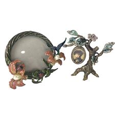 Jay Strongwater Jeweled Floral Tree Oval Frame and Round Hummingbird Enamel Lot picture